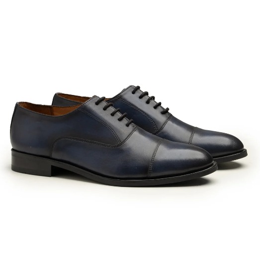 Navy Leather Cap Toe Oxford Shoe view
