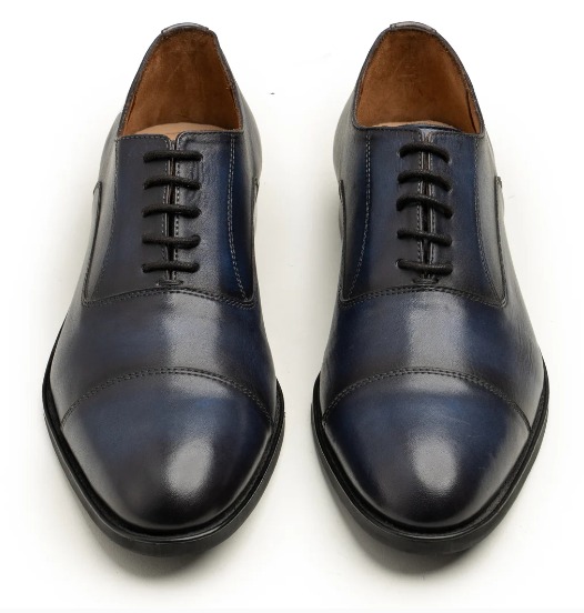 Navy Leather Cap Toe Oxford Shoe view