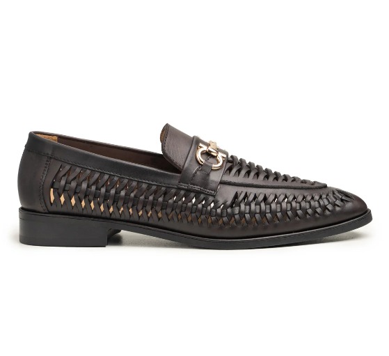 Dark Brown Woven Leather Horsebit Loafer view